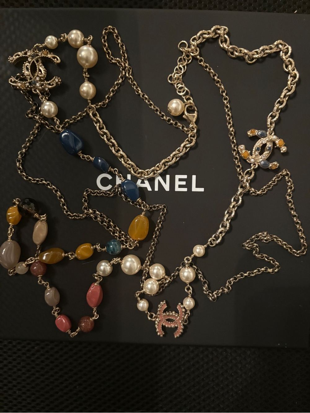 CHANEL Multicolor Bead, Pearl & CC Logo Long Necklace